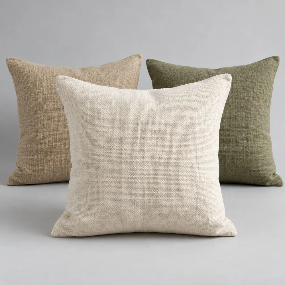 Ivory, sand and olive woven cotton cushions